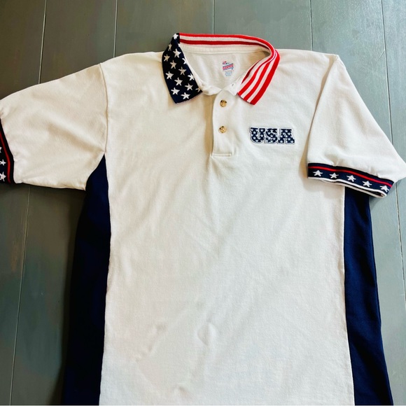 Vintage Soffe Mens Medium Red, White and Blue USA Polo Shirt Made USA - Picture 1 of 6